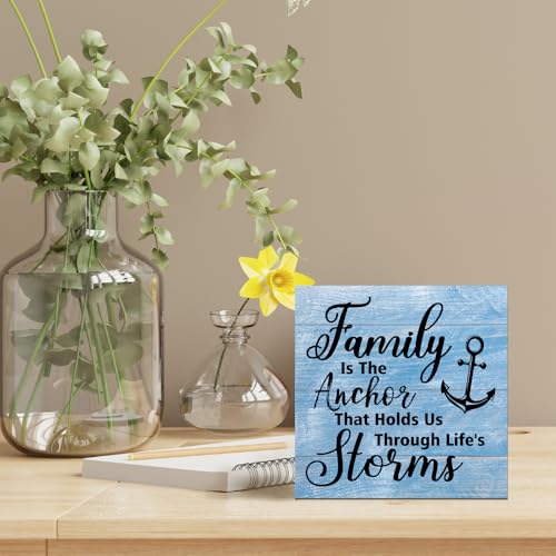 Family Is The Anchor That Holds Us Through Life's Storms Wooden Sign - Farmhouse Nautical Decor, Anchor Variation