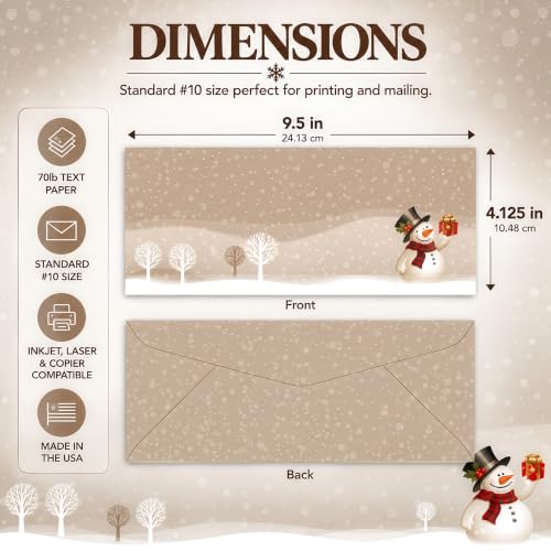 Snowman Present #10 Envelopes 20 Pack - 9.5 x 4.125 Inch Holiday Paper