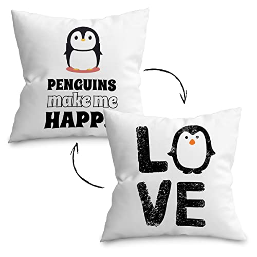 Penguin Throw Pillow Cover 18" x 18" - Cute Flannel Decor