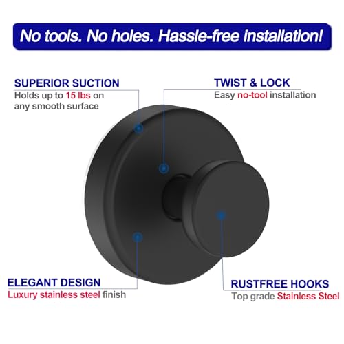 Bntuk Suction Cup Hooks - Removable Shower Towel Hooks, 2 Pack