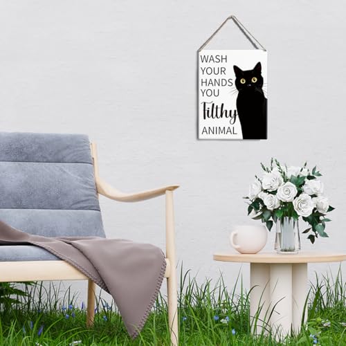 Funny Cat Bathroom Sign - Cute Black & White Cat Wall Decor