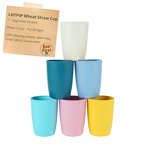 Reusable Wheat Straw Kids Cups - 6 Pack, 12 OZ, BPA Free