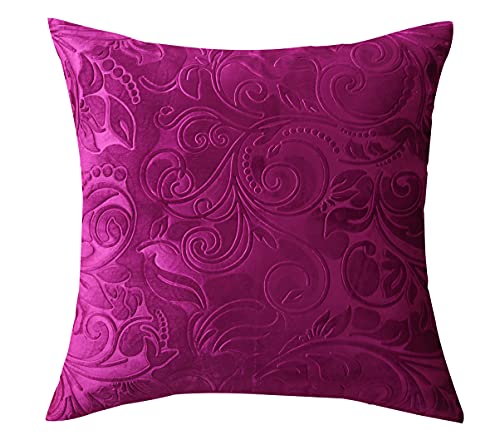 TangDepot Embossed Velvet Throw Pillow Cover, 12" x 12", Deep Magenta