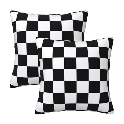 Checkered Pillow Covers 18x18 in Black and White Plaid - Set of 2