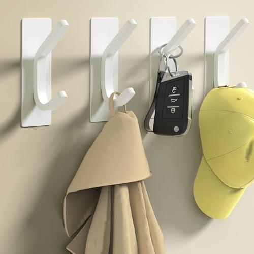 Heavy Duty Self-Adhesive Stainless Steel Hooks - 4 Pack for Coats, Towels, Keys