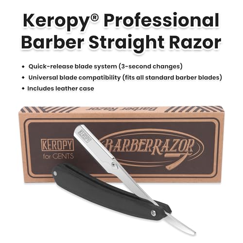 Keropy Black Wooden Handle Shavette Straight Razor for Men