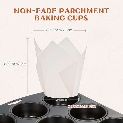 JIRNGLA 200pcs White Tulip Cupcake Liners, Greaseproof Parchment Muffin Cups