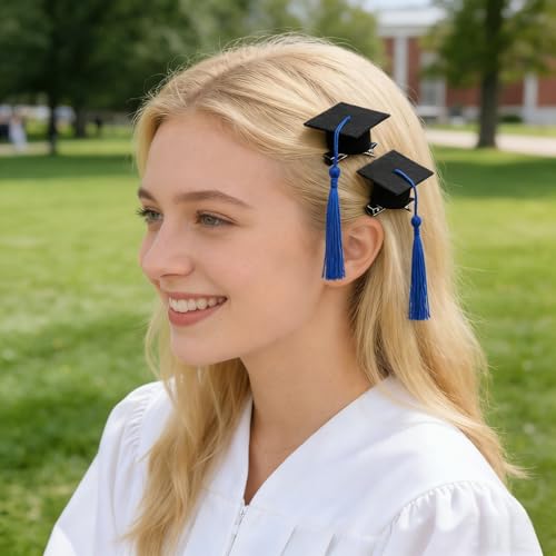 Soochat 2Pcs Mini Graduation Cap Hair Clips with Tassel Blue
