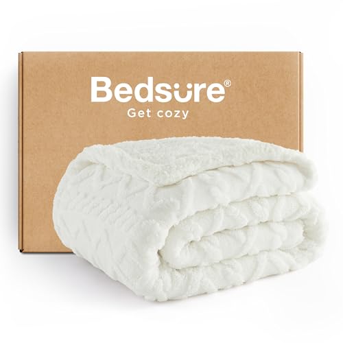 Sherpa Fleece Twin Blanket Cream 60x80 Inches Cozy Warm Gift
