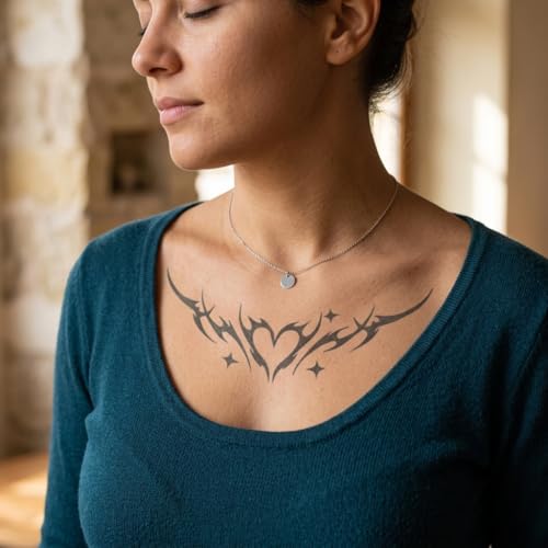VERDBOOK Semi-Permanent Heart Temporary Tattoos - 2 Sheets Waterproof Realistic Body Art Lasts 7-15 Days