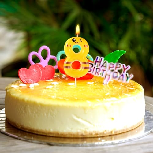 Lasuroa Yellow Cartoon Number 8 Birthday Cake Candle Party Topper