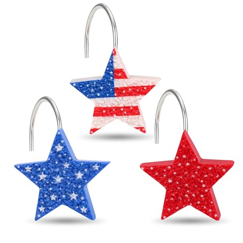Auconda Patriotic Star Shower Curtain Hooks - Rustproof Heavy-Duty Metal S-Hooks