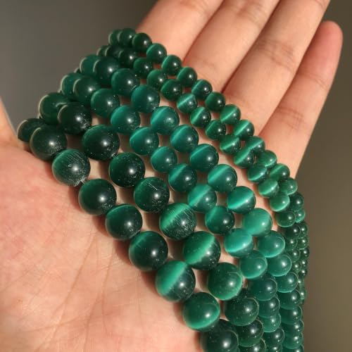 6mm Dark Green Cat Eye Stone Beads Bracelet for Jewelry Making