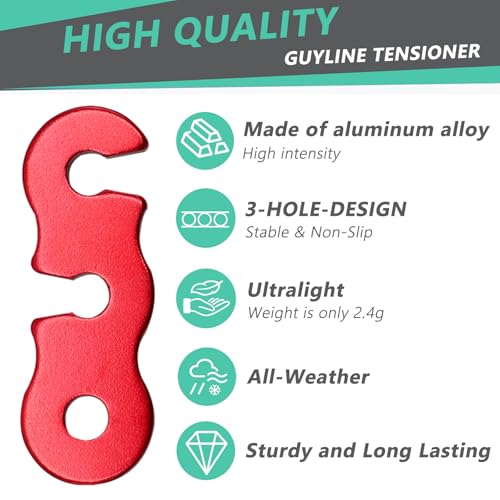 30Pcs Guyline Tensioner Aluminum Alloy Guy Line Cord Adjusters Tent Rope Tensioners Paracord Tensioner for Outdoor Tent Camping Hiking Accessories
