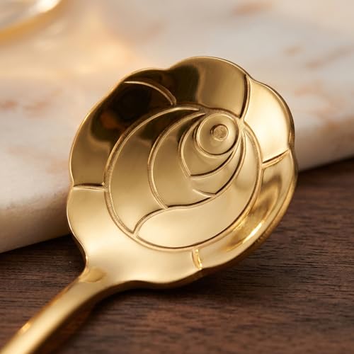 Gold Rose Iced Tea Spoons Set of 4 - Long Handle Stainless Steel
