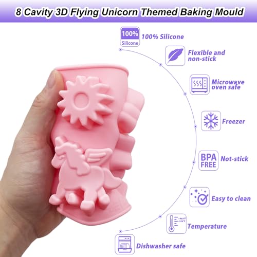 BENEKIY 8-Cavity Unicorn Silicone Molds - 2 Pack 3D Baking Tray for Kids