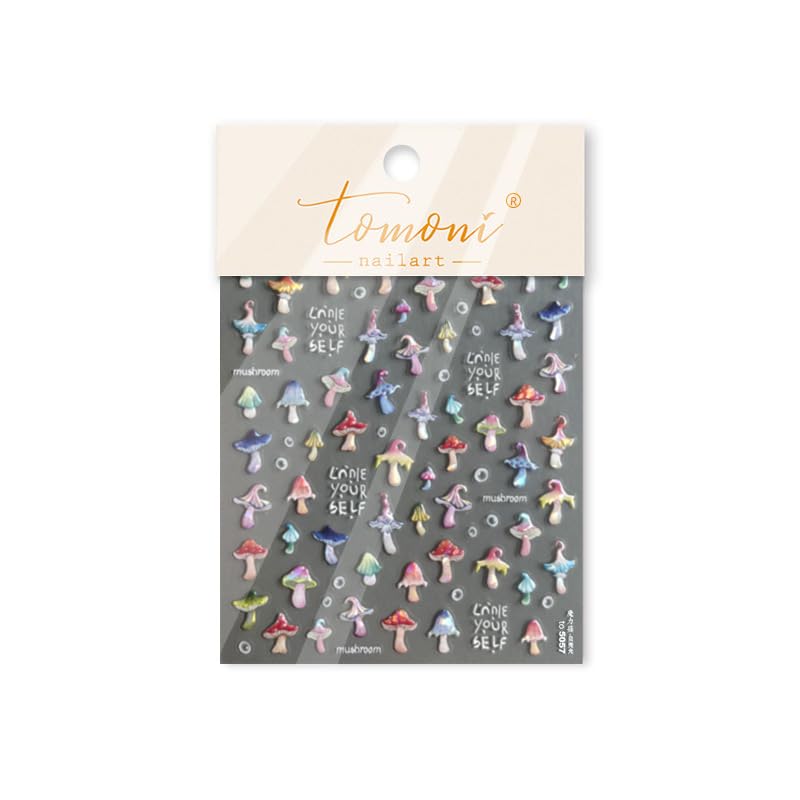 5D Embossed Mushroom Nail Art Stickers Colorful Summer Manicure Decals