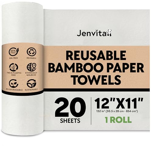 Jenvita Reusable Bamboo Paper Towels - 1 Roll, 20 Washable Sheets