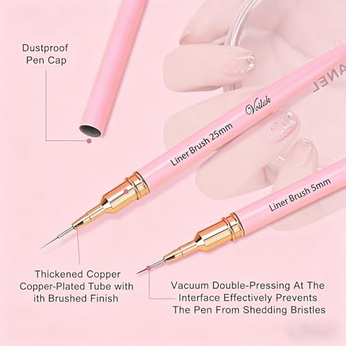 Voiluk 5Pcs Nail Art Liner Brush Set - Metal Handle Fine Detail Brushes