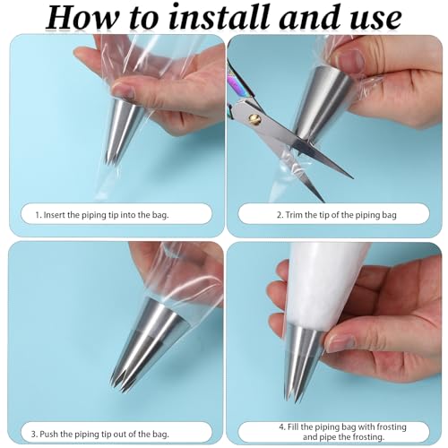 1M Piping Tips & Bags Set - 5 Stainless Steel Tips + 20 Bags