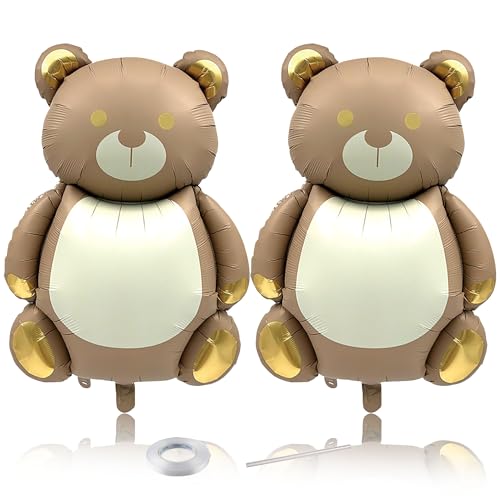 35-Inch Gold Bear Foil Balloons - 2 Pack for Baby Showers & Parties