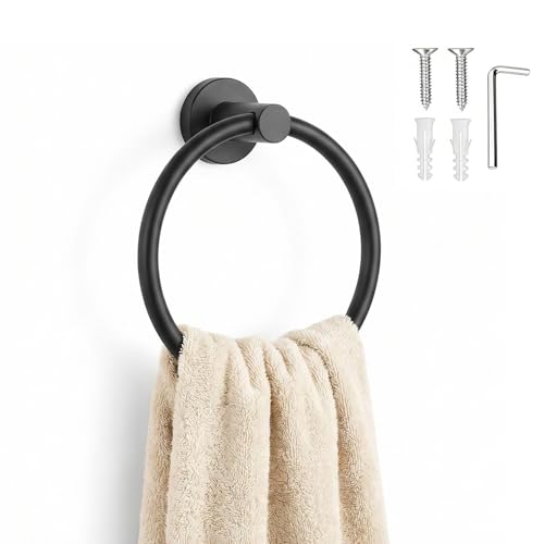 ZGELIN Matte Black Towel Ring, Wall Mounted SUS 304 Stainless Steel Holder