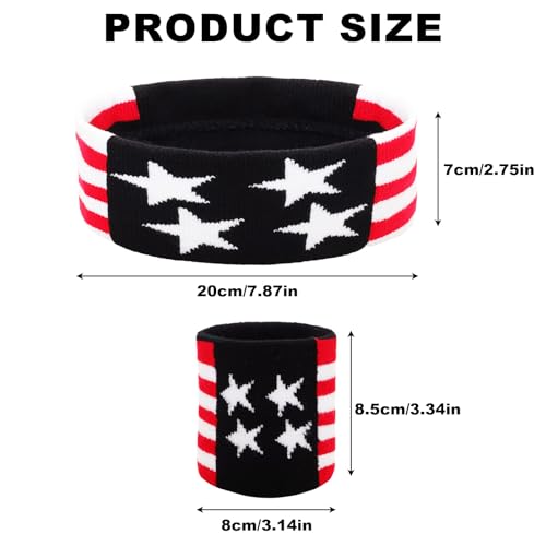 4 Sets American Flag Sports Headband and Wristband Striped Sweatband Headband and Wristband Set 4th of July Sports Sweatbands for Running, Basketball, Exercise