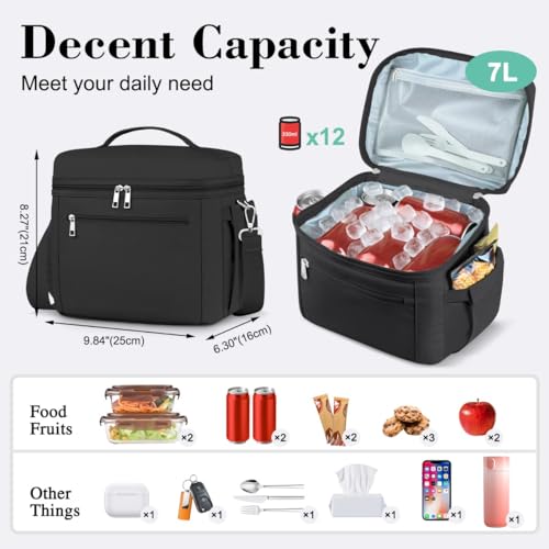 DALINDA Medium Insulated Lunch Bag - Leak-Proof Cooler Black 7L