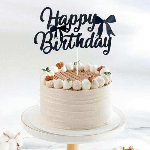 Elegant Black Glitter Bow Birthday Cake Topper for Girls