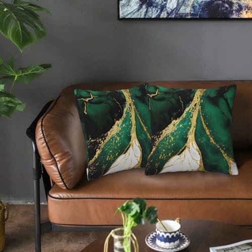 Emerald Green and Gold Marble Throw Pillow Covers 18x18 (Set of 2)