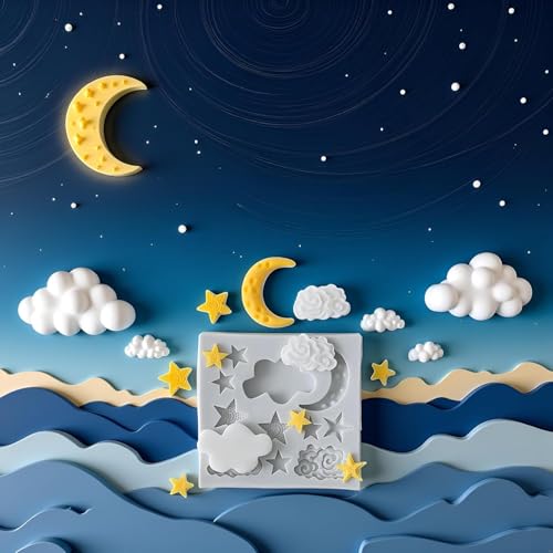 Star Moon Cloud Silicone Fondant Mold for Cake Decorating and Candy