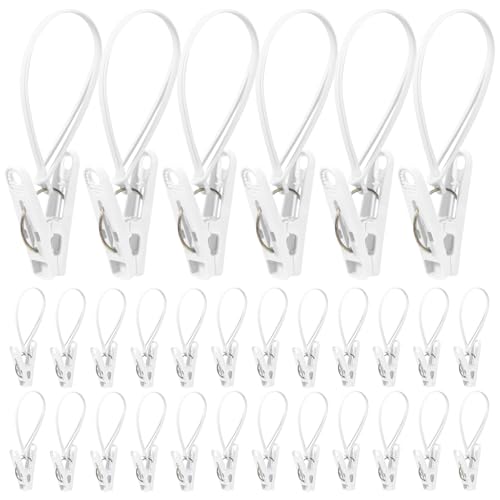 30 Pack Laundry Clips with Rope Hangers - Multi-Purpose Clothes & Towel Organizer