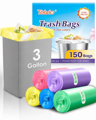 Teivio 3 Gallon Colorful Clear Trash Bags - 150 Count