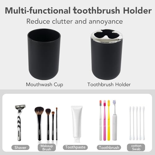 TOJKYBLYU Black 4-Piece Matte Bathroom Accessories Set - Soap Dispenser Toothbrush Holder Rinse Cup Soap Dish for Home Decor