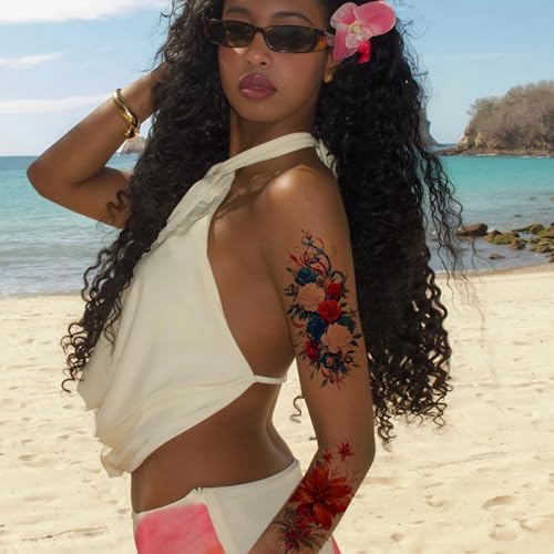 Watercolor 3D Flower Temporary Sleeve Tattoos 24 Sheets Bulk
