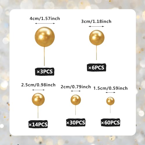 Gold Ball Cake Picks - 113 PCS Colorful Toppers for Parties