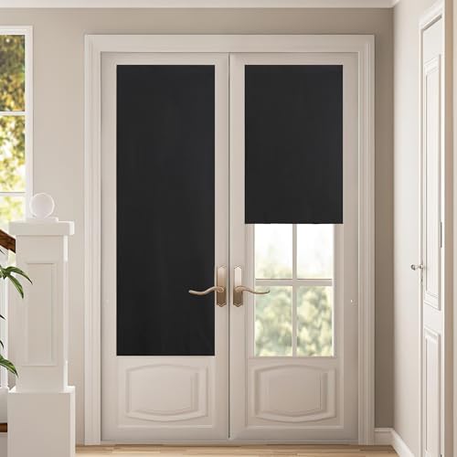 NICETOWN 100% Blackout Door Curtain - 26"W x 72"L Cordless Window Shade, Black