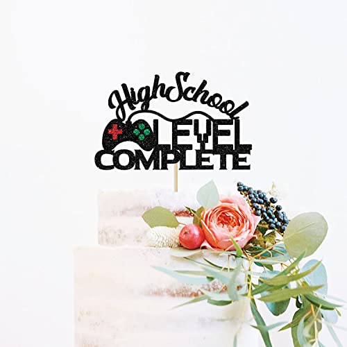 High School Graduation Cake Topper Class of 2026 Game Themed Black Glitter