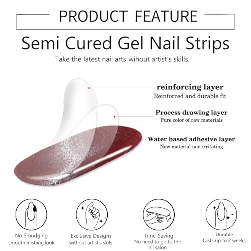 WOKOTO Red Cat Eye Semi Cured Gel Nail Strips UV Nail Wraps