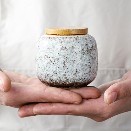 6oz Ceramic Tea Canister with Airtight Wooden Lid - Flambe Glaze