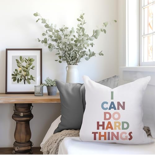 I Can Do Hard Things Boho Pillow Cover - White-6, 18x18 Flannel Decor