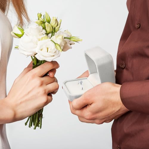 ZUFECY Velvet Ring Box for Engagement & Wedding Proposal, 2.17x1.97in, White Jewelry Case, Pocket-Sized, Elegant Gift