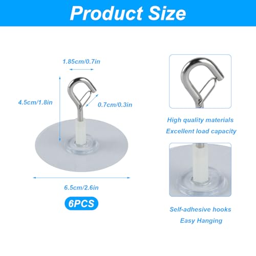 6 Pcs Self-Adhesive Ceiling Hooks Heavy Duty No-Drill Plant Hangers