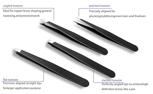 5-Piece Professional Stainless Steel Eyebrow Tweezers Set with Leather Case