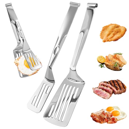 Heat-Resistant Stainless Steel Cooking Tongs with Detachable Spatula Design