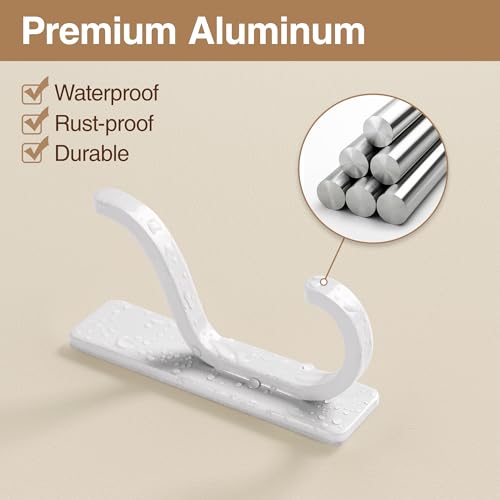 Adhesive Wall Hooks for Towel/Coat - 13LB Heavy-Duty, White, 4 Pack
