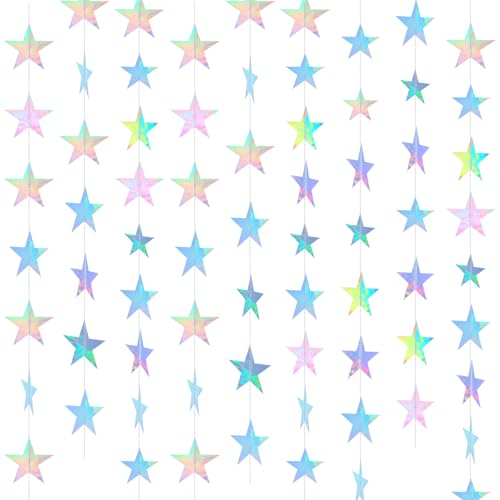 Iridescent Star Garland Decoration - 65 Ft Double Sided