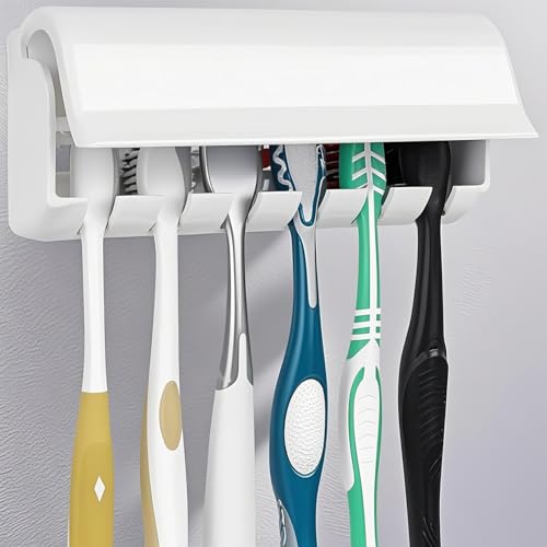 Wall-Mounted Toothbrush Holder with Cover - 6 Slot Organizer