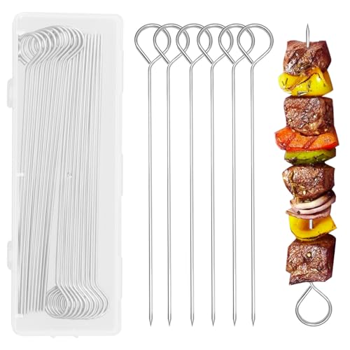 20-Piece 8-Inch Stainless Steel BBQ Skewers Set with Storage Box
