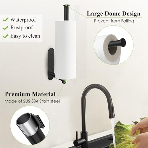 Black Under Cabinet Paper Towel Holder - Adhesive or Wall Mount Rack